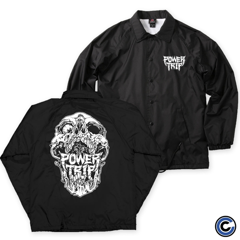 Harriton Skull Power Trip Black Nylon Windbreaker Button Up Jacket